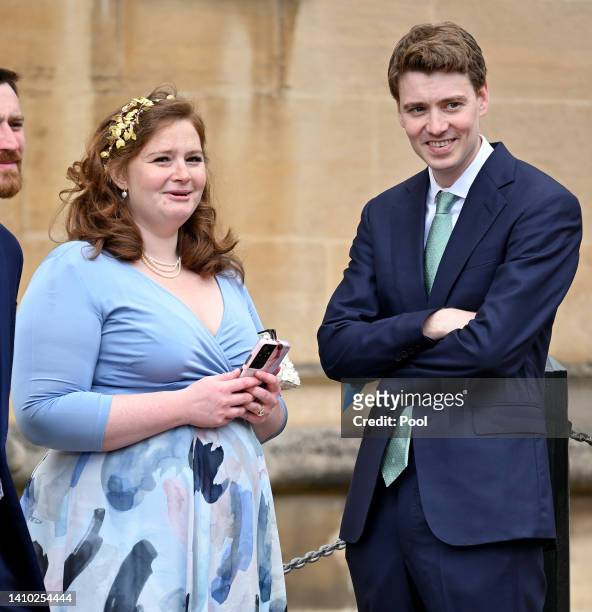 Kathryn Blair and Euan Blair attend The Order of The Garter service at St George's Chapel, Windsor Castle on June 13, 2022 in Windsor, England. The...