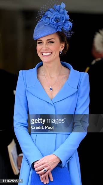 Catherine, Duchess of Cambridge attends The Order of The Garter service at St George's Chapel, Windsor Castle on June 13, 2022 in Windsor, England....