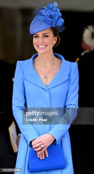 Catherine, Duchess of Cambridge attends The Order of The Garter service at St George's Chapel, Windsor Castle on June 13, 2022 in Windsor, England....