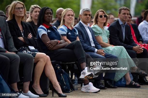 Olympic Gold Medallists Christine Ohuruogu and Ellie Simmonds with Mayor of London, Sadiq Khan during a London 2012 Olympics 10th Anniversary Event...