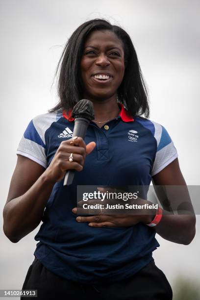 Olympic Gold Medallist Christine Ohuruogu during a London 2012 Olympics 10th Anniversary Event held at Bridge One at the Queen Elizabeth Olympic...