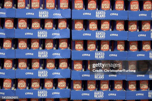 Baked beans are seen for sale at the new Tarleton Aldi store on July 22, 2022 in Tarleton, United Kingdom. Aldi is the UK’s fifth largest supermarket...