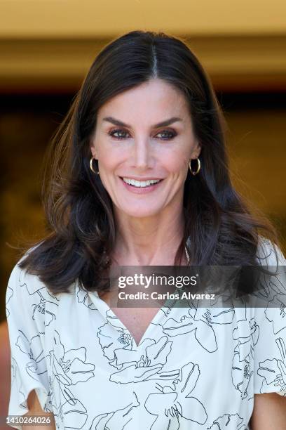 Queen Letizia of Spain attends several audiences at the Zarzuela Palace on July 22, 2022 in Madrid, Spain.