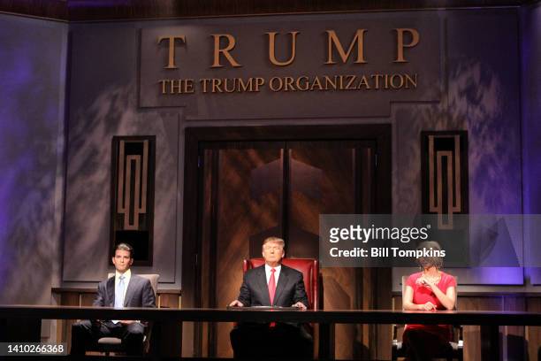 Donald Trump, Donald Trumpr, Jr and Ivanka Trump during the Celebrity Apprentice live season finale on May 16, 2010 in New York City.