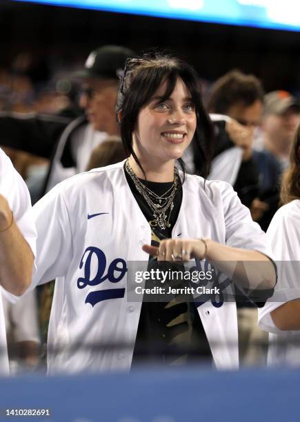 Billie Eilish attends the Los Angeles Dodgers Game at Dodger Stadium on July 21, 2022 in Los Angeles, California.