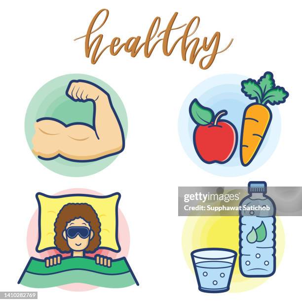 healthy clip art icons set with calligraphy text - eye mask icon stock illustrations
