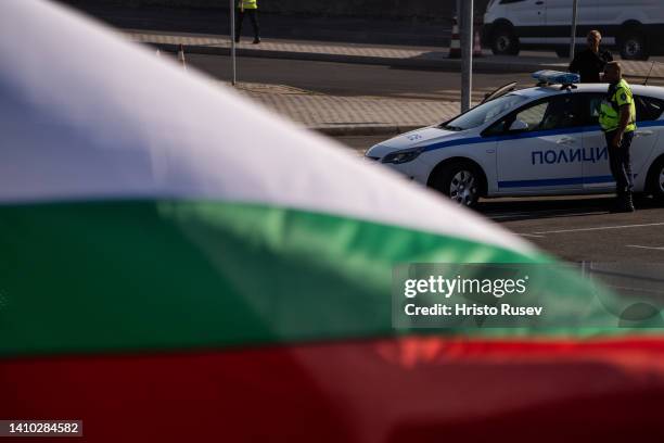 Bulgarian police patrol, during military exercise Sea Breeze on July 22, 2022 in Burgas, Bulgaria. Hungarian ships exercise in the Black Sea as part...