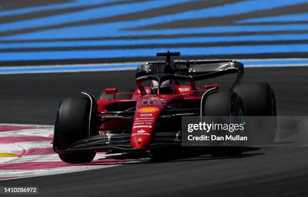 Charles Leclerc of Monaco driving the Ferrari F1-75 on track during practice ahead of the F1 Grand Prix of France at Circuit Paul Ricard on July 22,...