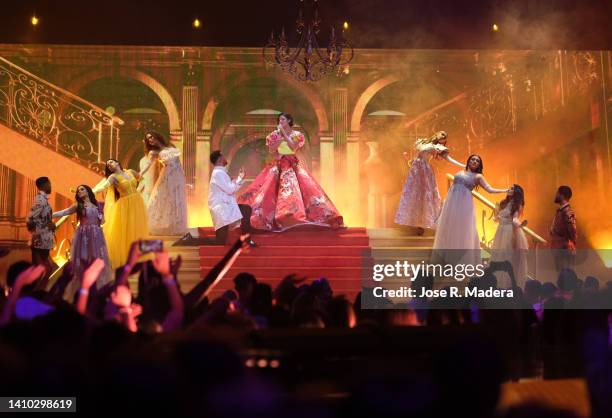 Ángela Aguilar performs onstage during Premios Juventud 2022 at Coliseo de Puerto Rico José Miguel Agrelot on July 21, 2022 in San Juan, Puerto Rico.