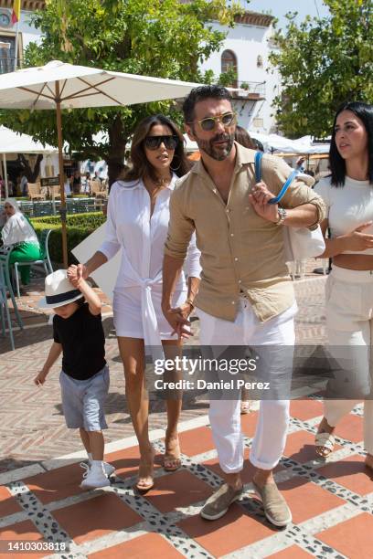 Actress Eva Longoria, her son Santiago Baston and her husband Jose Baston are seen on July 22, 2022 in Marbella, Spain.