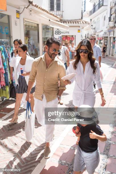 Actress Eva Longoria, her son Santiago Baston and her husband Jose Baston are seen on July 22, 2022 in Marbella, Spain.
