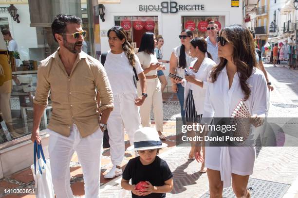 Actress Eva Longoria, her son Santiago Baston and her husband Jose Baston are seen on July 22, 2022 in Marbella, Spain.