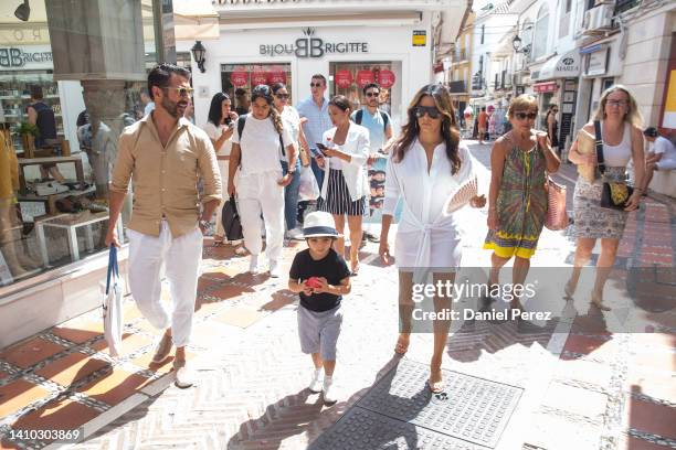 Actress Eva Longoria, her son Santiago Baston and her husband Jose Baston are seen on July 22, 2022 in Marbella, Spain.