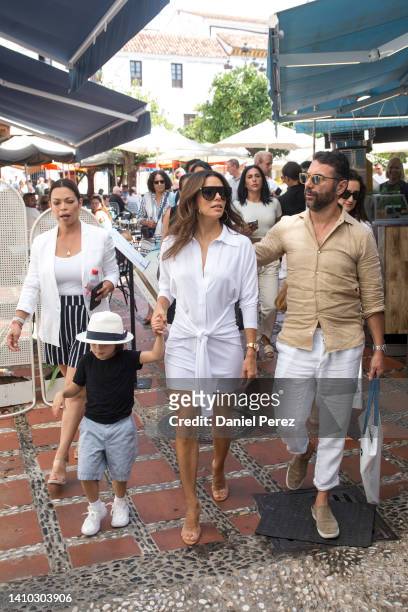 Actress Eva Longoria, her son Santiago Baston and her husband Jose Baston are seen on July 22, 2022 in Marbella, Spain.