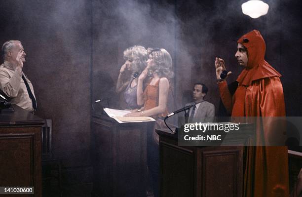 Episode 3 -- Pictured: Andy Murphy as Bailiff, Rosanna Arquette as Vonda Braithwaite, Jan Hooks as Mrs. Braithwaite, Jon Lovitz as Mephistopheles...