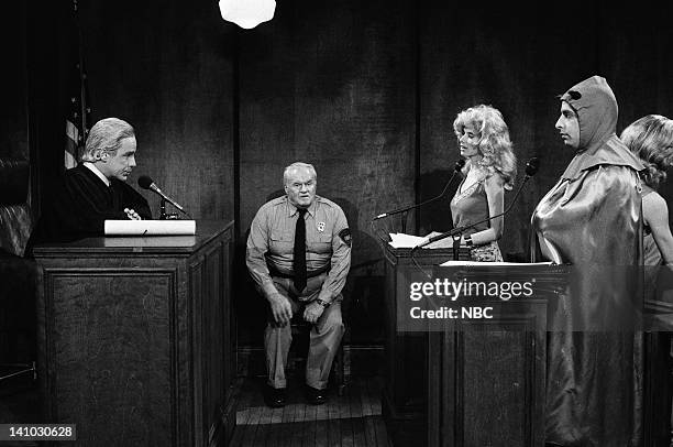 Episode 3 -- Pictured: Phil Hartman as Joseph Wapner, Andy Murphy as Bailiff, Rosanna Arquette as Vonda Braithwaite, Jon Lovitz as Mephistopheles...