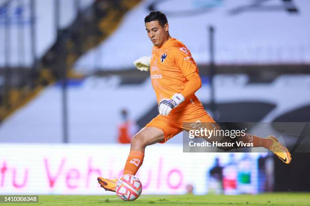 Luis Cardenas of Monterrey kicks the ball during the 4th round match between Queretaro and Monterrey as part of the Torneo Apertura 2022 Liga MX at...