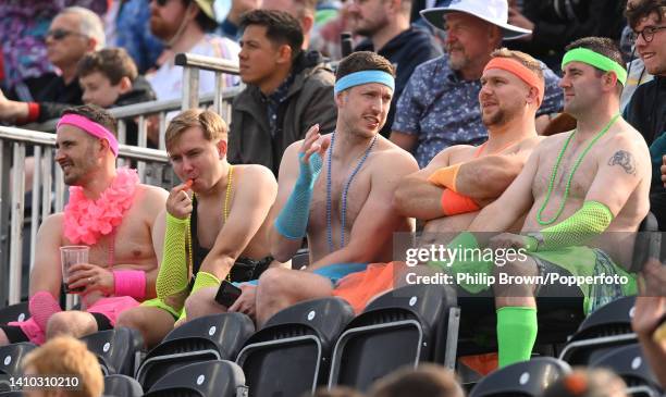 Spectators in fancy dress look on during the second ODI between England and South Africa on July 22, 2022 in Manchester, England.