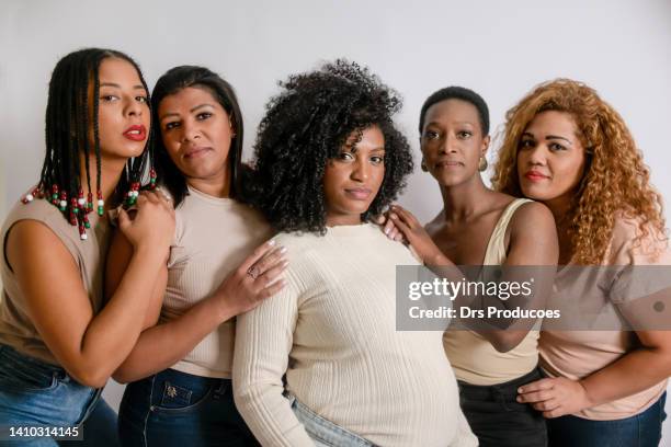 beautiful latin american black women on a white background - womens day imagens e fotografias de stock