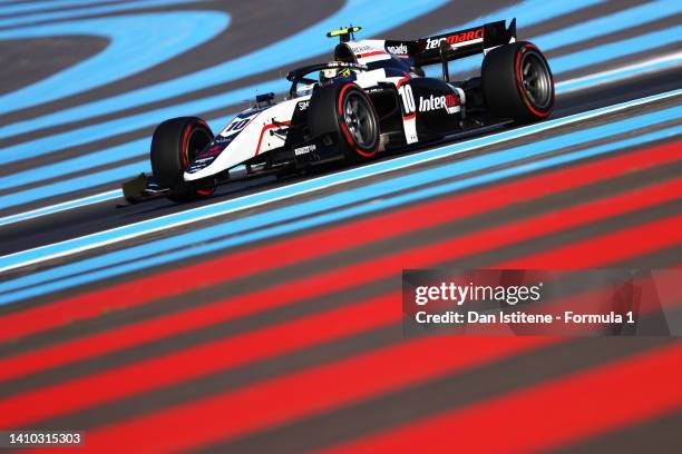 Theo Pourchaire of France and ART Grand Prix drives on track during qualifying ahead of Round 9:Le Castellet of the Formula 2 Championship at Circuit...