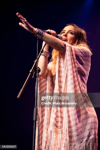 Jess Mills performs on stage during Equals Live 2012 at Southbank Centre WoW Women of the World Festival on March 9, 2012 in London, United Kingdom.