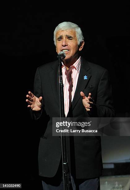 Of Sirius XM Radio Mel Karmazin introduces Bruce Springsteen during SiriusXM's concert celebrating 10 years of satellite radio at The Apollo Theater...