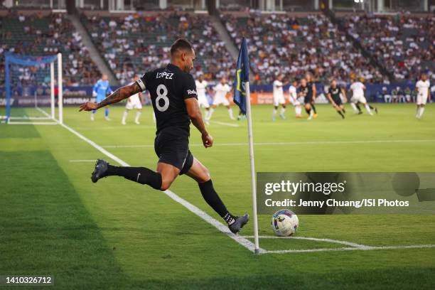Rodrigo Lopez of Sacramento Republic FC takes a corner kick during a U.S. Open Cup game between Sacramento Republic FC and Los Angeles Galaxy at...