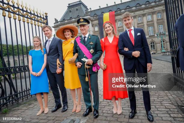 Princess Eleonore of Belgium, Prince Gabriel of Belgium, Queen Mathilde of Belgium, King Philippe of Belgium, Princess Elisabeth of Belgium and...