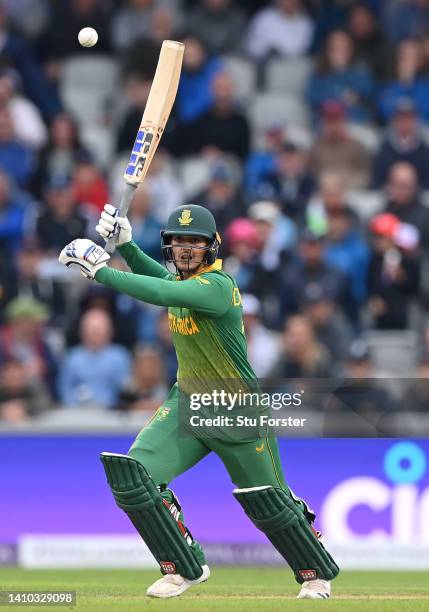South Africa batsman Quinton de Kock in batting action during the 2nd ODI between England and South Africa at Emirates Old Trafford on July 22, 2022...