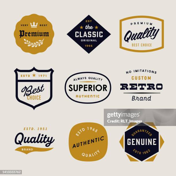 stockillustraties, clipart, cartoons en iconen met mid-century retro badge designs - typography