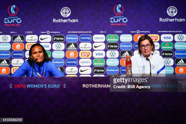 Wendie Renard of France and Coach Corinne Diacre of France during the Press Conference prior to the Quarter Final - UEFA Women's EURO 2022 match...