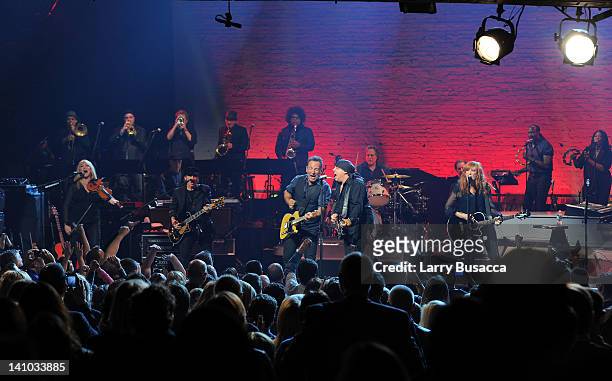 Bruce Springsteen and the E Street Band perform during SiriusXM's concert celebrating 10 years of satellite radio at The Apollo Theater on March 9,...