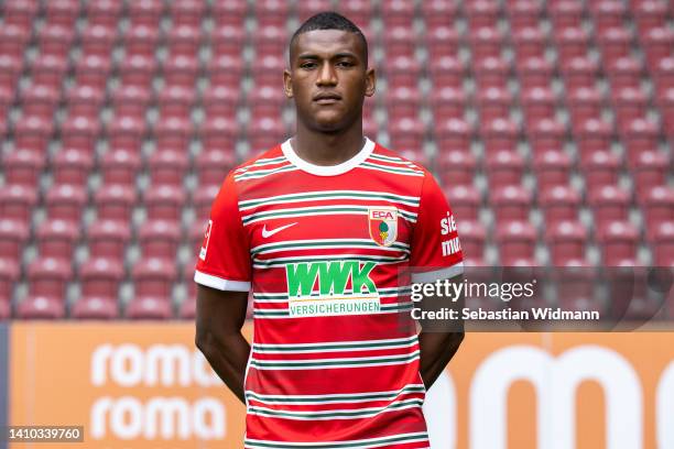 Carlos Gruezo of FC Augsburg poses during the team presentation at WWK Arena on July 21, 2022 in Augsburg, Germany.