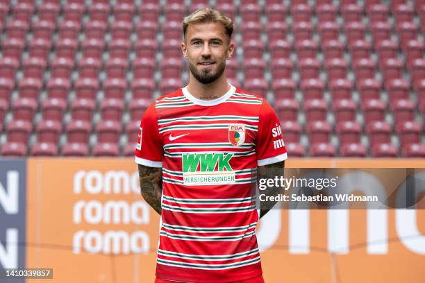 Niklas Dorsch of FC Augsburg poses during the team presentation at WWK Arena on July 21, 2022 in Augsburg, Germany.