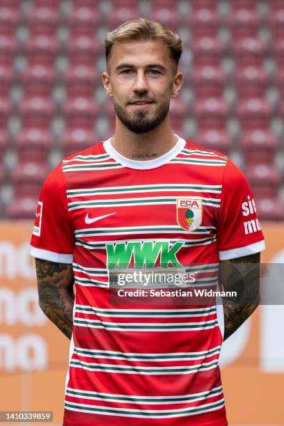 Niklas Dorsch of FC Augsburg poses during the team presentation at WWK Arena on July 21, 2022 in Augsburg, Germany.
