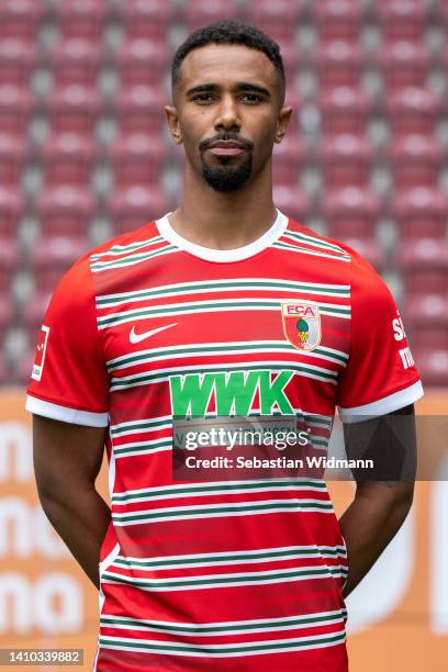 Noah Sarenren Bazee of FC Augsburg poses during the team presentation at WWK Arena on July 21, 2022 in Augsburg, Germany.