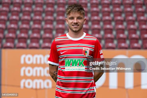 Mads Pedersen of FC Augsburg poses during the team presentation at WWK Arena on July 21, 2022 in Augsburg, Germany.