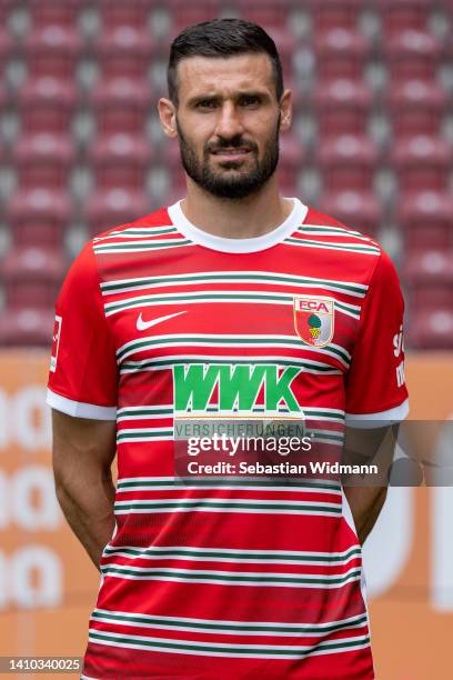 Daniel Caligiuri of FC Augsburg poses during the team presentation at WWK Arena on July 21, 2022 in Augsburg, Germany.
