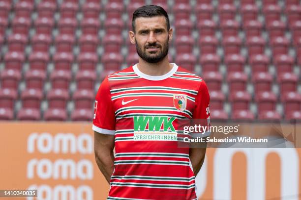 Daniel Caligiuri of FC Augsburg poses during the team presentation at WWK Arena on July 21, 2022 in Augsburg, Germany.