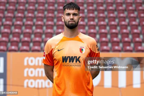 Tomas Koubek of FC Augsburg poses during the team presentation at WWK Arena on July 21, 2022 in Augsburg, Germany.