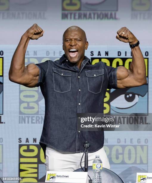 Terry Crews speaks onstage at AMC's "Tales of the Walking Dead" panel during 2022 Comic-Con International: San Diego at San Diego Convention Center...