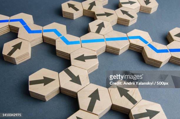 blue optimal path among all possible movement options - risk management stock pictures, royalty-free photos & images