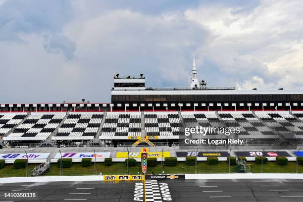 General view of the track prior to a weather cancellation of practice and qualifying for the NASCAR Camping World Truck Series CRC Brakleen 150 at...