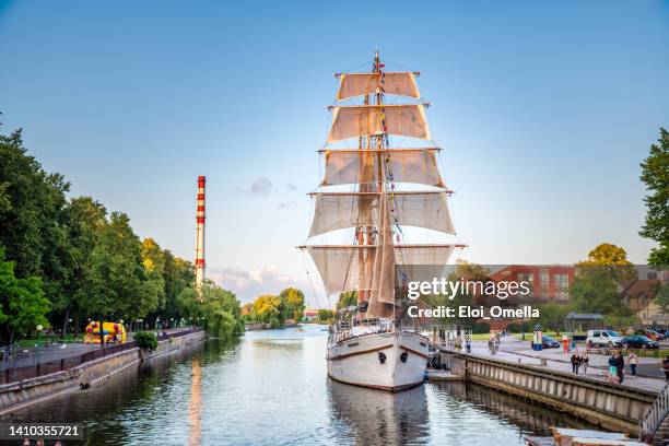 meridianas ship on dane river in klaipeda, lithuania - lithuania stock pictures, royalty-free photos & images