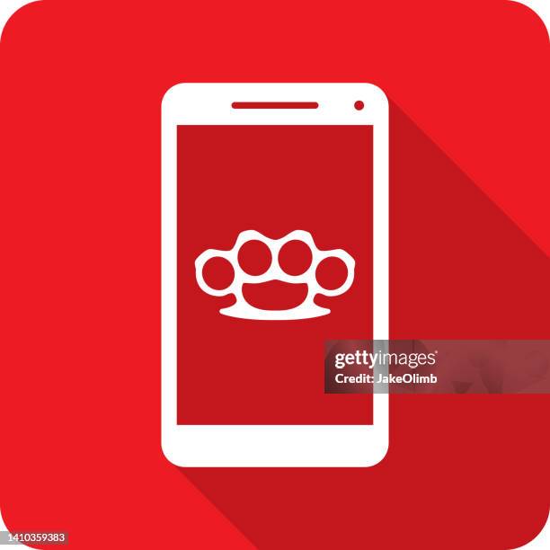 brass knuckles smartphone icon silhouette - brass knuckles stock illustrations