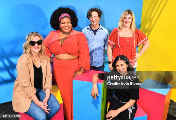 Lizzie Molyneux, Dulcé Sloan, Paul Rust, Aparna Nancherla, and Wendy Molyneux visit the #IMDboat official portrait studio at San Diego Comic-Con 2022...