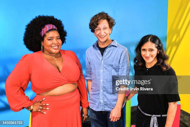 Dulcé Sloan, Aparna Nancherla, and Paul Rust visit the #IMDboat official portrait studio at San Diego Comic-Con 2022 on The IMDb Yacht on July 22,...