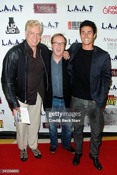 Actor Christopher McDonald, director Brad Bird and actor Eli Marienthal arrive at 2012 Los Angeles Animation Film Festival - "The Iron Giant" charity...