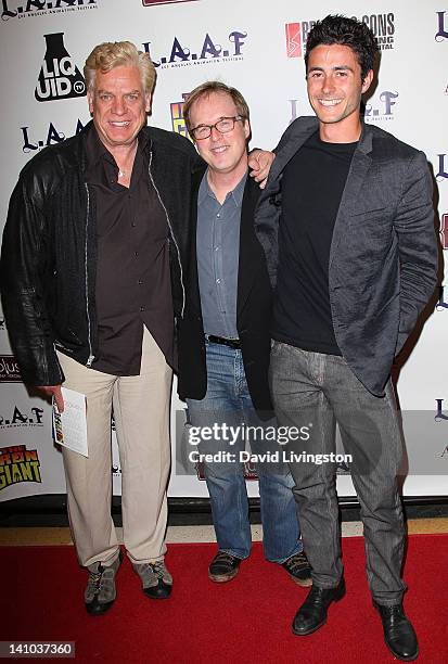 Actor Christopher McDonald, director Brad Bird and actor Eli Marienthal attend the 2012 Los Angeles Animation Film Festival charity screening of "The...