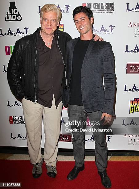 Actors Christopher McDonald and Eli Marienthal attend the 2012 Los Angeles Animation Film Festival charity screening of "The Iron Giant" at Regent...